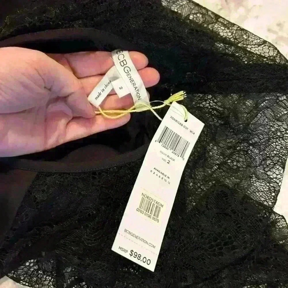 NWT BCBGeneration Black Lace Peek A Boo Sheath Long Sleeve Dress Size 2 - Picture 3 of 5